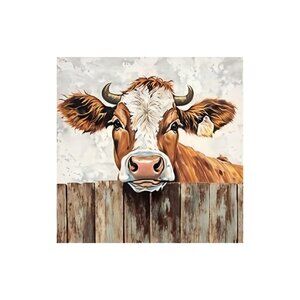 Retro Cow Unframed Canvas Wall Art  16" X 16"